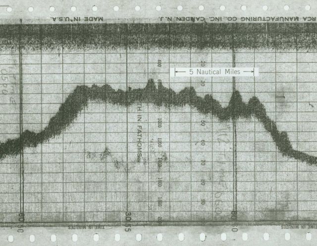 Fathometer trace in the vicinity of the Juan de Fuca Ridge area showing many minor knolls rising from the bottom Picture