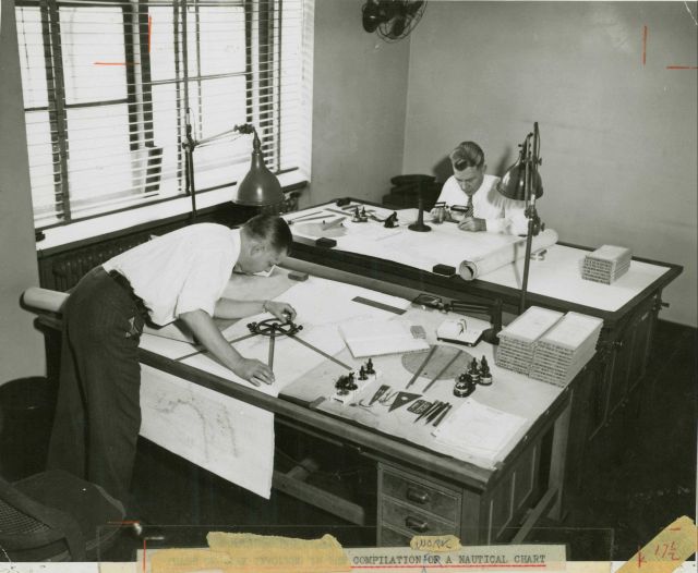 Compilation work for a nautical chart. Picture