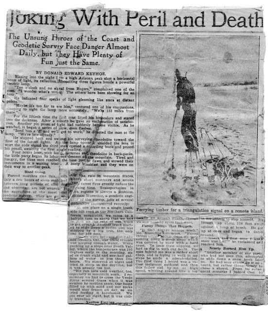 Newspaper clipping detailing the work of the Coast and Geodetic Survey. Picture