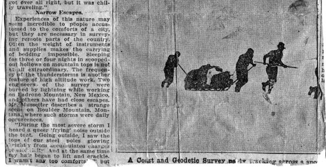 Newspaper clipping detailing the work of the Coast and Geodetic Survey. Picture