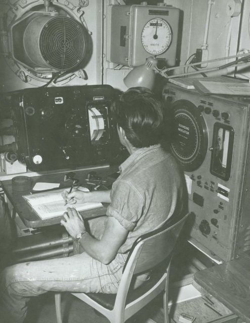 Recorder noting depths as showing on 808 Fathometer display. Picture