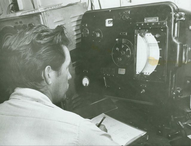 Recorder noting depths as showing on 808 Fathometer display. Picture