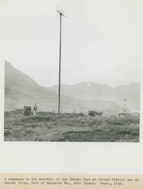One of a sequence in the erection of a Shoran Mast at Ground Station RAN on Murder Point, west of Massacre Bay, Attu Island, Picture