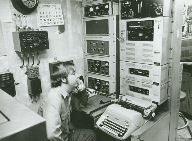Radio operator Paul Scott on the NOAA Ship WHITING. Picture