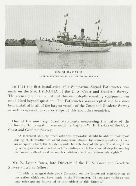 Picture of Coast and Geodetic Survey Ship SURVEYOR which had been equipped with Submarine Signal Company visual Fathometer Picture