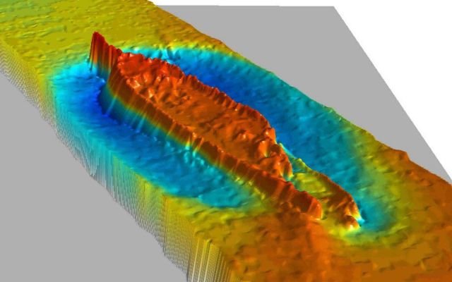 Multi-beam sonar image of ship wreck. Picture