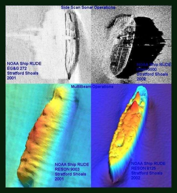 Comparison of older Side Scan and multi-beam systems on ship wreck Picture
