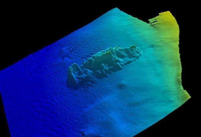 Multi-beam sonar image of ship wreck. Picture