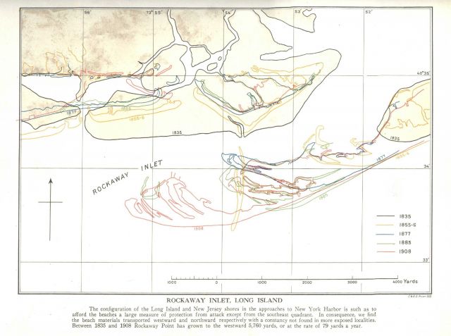 Studies of changing configurations of barrier islands through time in the vicinity of present day Rockaway Inlet, New York. Picture