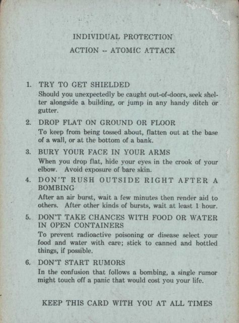 Cold War era instructions giving employees instructions as to what to do in the event of a nuclear attack. Picture