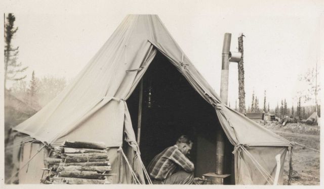 Survey crew camp life on the Alcan Highway. Picture