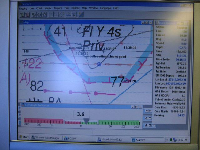Computer displays associated with survey data acquisition and processing on the NOAA Ship THOMAS JEFFERSON. Picture