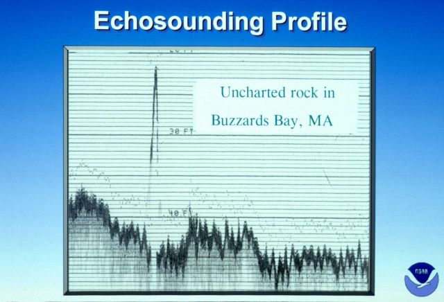Single-beam acoustic survey paper record showing rock in Buzzards Bay, Massachusetts. Picture