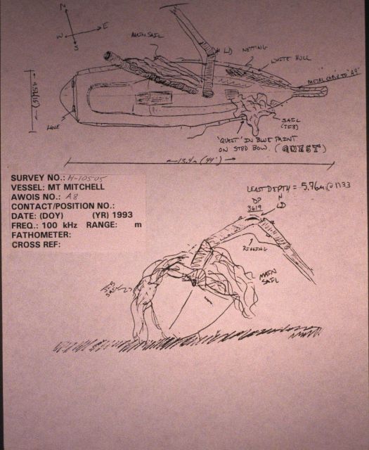 After dive, obstruction identified as sunken sailing vessel with name 