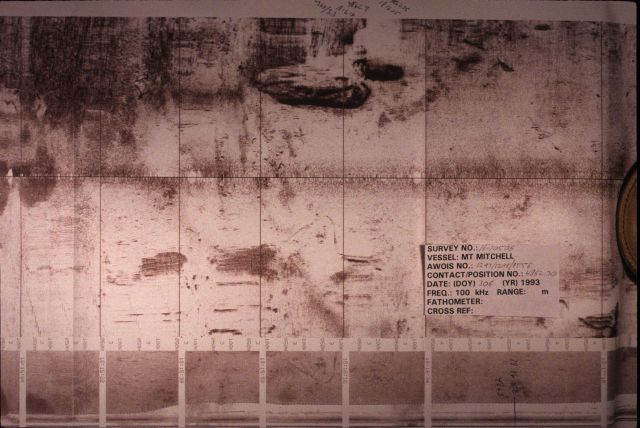 Side scan sonar record of two vessels side by side. Picture