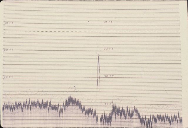 Single beam sounding system depth record of obstruction identified as wreck in Buzzard's Bay area. Picture