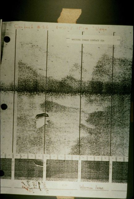 Side scan sonar image of wreck on seafloor. Picture