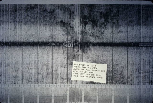 Side scan sonar image of possible shipwreck above center line Picture