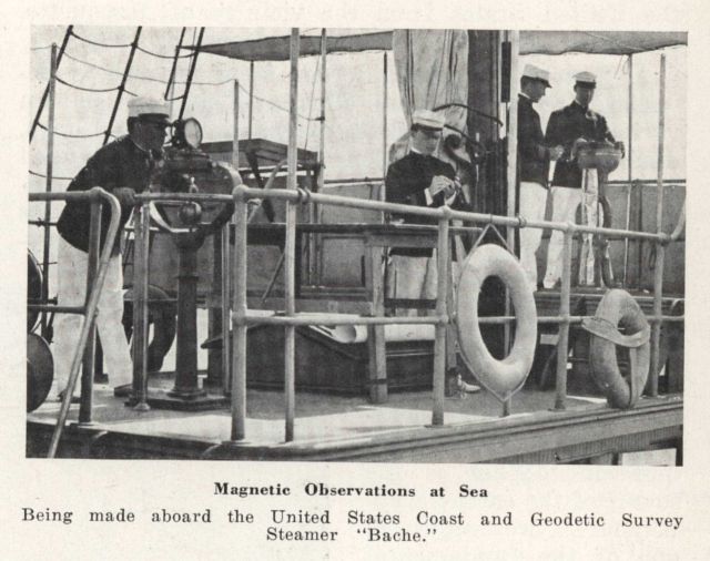 Magnetic observations at sea aboard the Coast and Geodetic Survey Steamer BACHE. Picture
