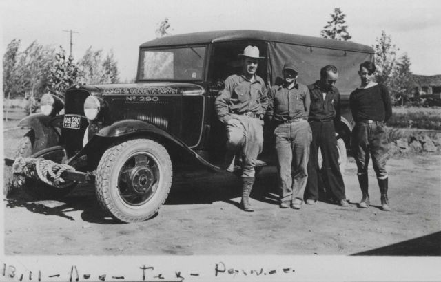 Bill - Doc - Tex - and ??? posed next to C&GS truck 290. Picture