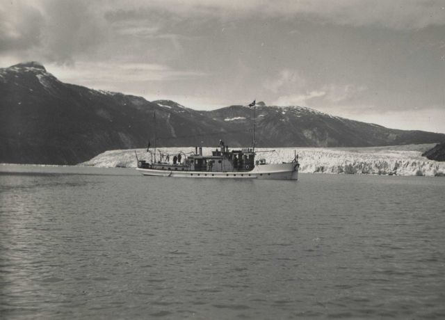 The Coast and Geodetic Survey Ship WESTDAHL in front of Taku Glacier. Picture