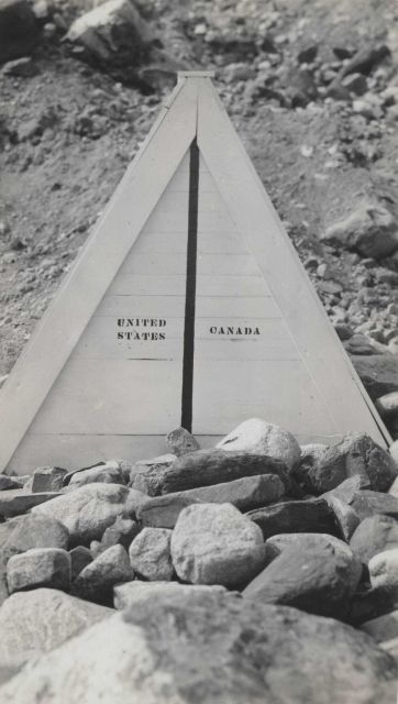 A temporary boundary marker between Canada and the United States Picture