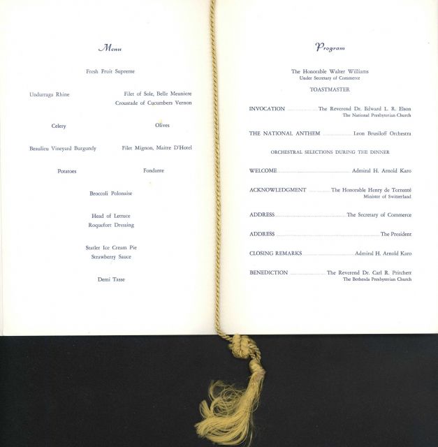 Menu and program of speakers of the Sesquicentennial Dinner of the Coast and Geodetic Survey. Picture