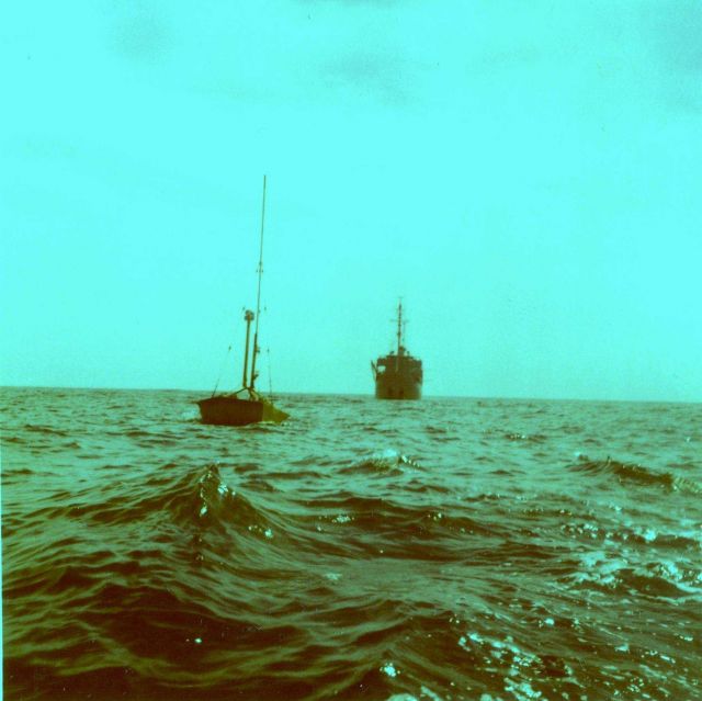 USC&GS Ship HYDROGRAPHER at Roberts Radio Current Meter buoy while divers perform underwater maintenance. Picture