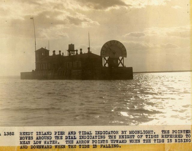Reedy Island, Delaware River, pier and tidal indicator by moonlight Picture