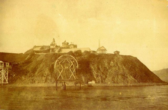 Constructing the tide indicator at Alcatraz Island. Picture