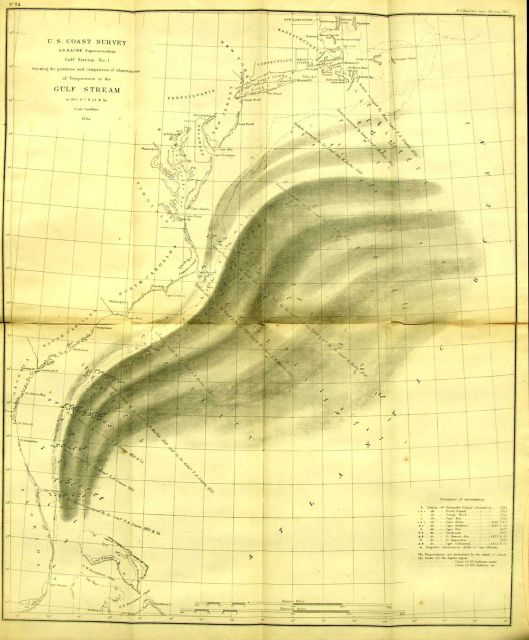 Chart of the Gulf Stream produced in 1854 from systematic Coast Survey observations beginning in 1845. Picture