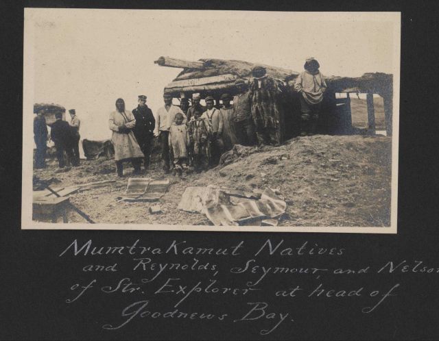 Mumtrakamut natives and Reynolds, Seymour, and Nelson of the Steamer EXPLORER at head of Goodnews Bay. Picture