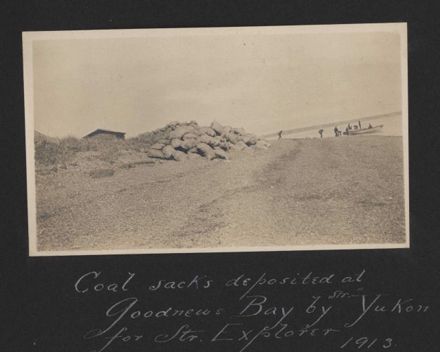 Coal sacks deposited at Goodnews Bay by the Steamer YUKON for the Steamer EXPLORER Picture