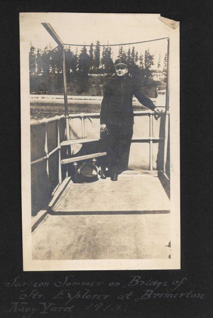 Surgeon Sommer on bridge of Steamer EXPLORER at Bremerton Navy Yard Picture