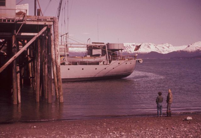 Coast and Geodetic Survey ShipPATHFINDER tied up at low tide at a Cook Inlet pier Picture