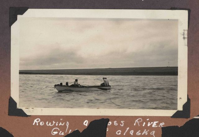 Rowing across a fairly substantial river after building a signal along the Gulf of Alaska. Picture