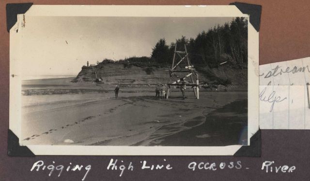 Rigging a highline across a river for transporting men and equipment. Picture