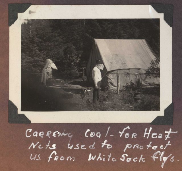 Carrying coal for heat - seems a little strange - wonder how they got the coal? The nets on their heads are to protect them from biting hordes of 