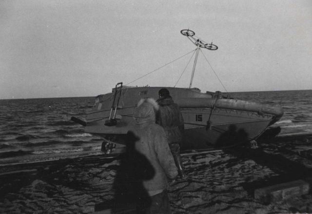 Launching survey boat with Shoran antenna Picture