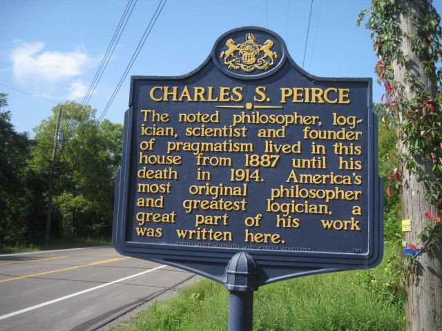 Roadside history marker noting Arisbe, the home of Charles Sanders Peirce, son of Benjamin Peirce, and considered one of America's greatest philosophe Picture
