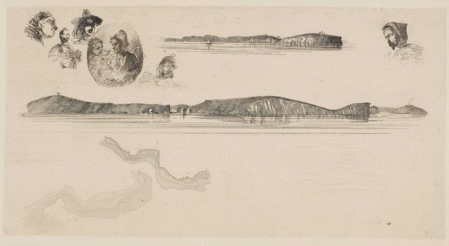 Copper plate engraving doodlings by James Whistler who learned copper plate engraving at the Coast Survey offices during a three-month period in 1854- Picture