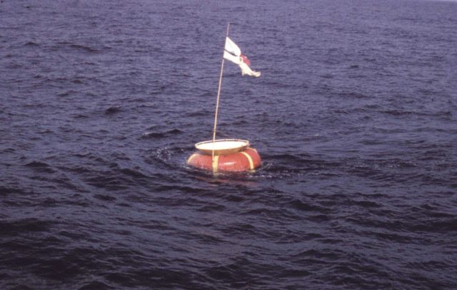 Buoy outfitted for measuring geomagnetic paramters. Picture