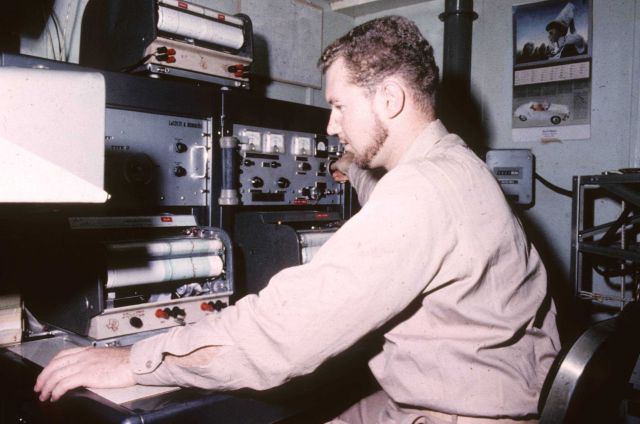 Operating Lacoste-Romberg gravity meter shipboard Picture