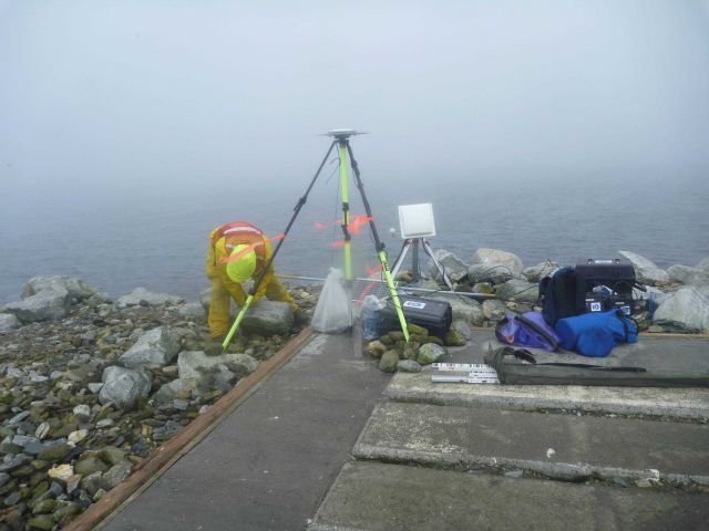 Establishing horizontal control point for hydrographic surveying. Picture