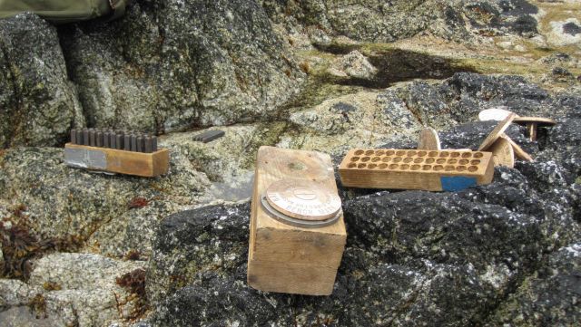 Chisel and alphanumeric stamping set for inscribing survey marks with names , identifying alphanumeric characters, and year of installation. Picture