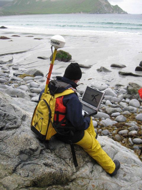 Portable backpack mounted GPS receiver used in shoreline mapping. Picture