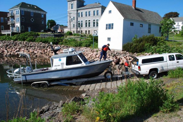 NOAA Navigation Response Team launching survey vessel in Cobscook Bay in 2010. Picture