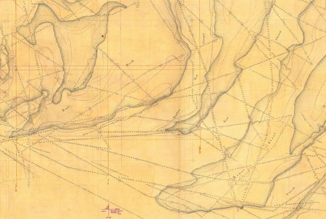 Portion of Chart of Sandy Hook Bar showing bottom configuration between Sandy Hook and Long Island. Picture