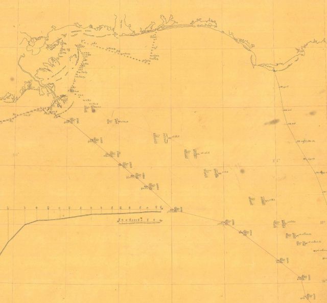 Section of Hydrographic Survey H-599, showing the deep sea soundings and temperatures southeast of Mississippi Passes and south of the Florida Panhand Picture