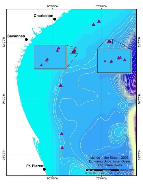 A map of the dive locations visited during the third leg of this expedition. Picture